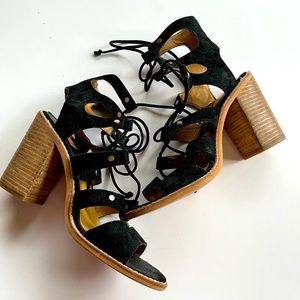Dolce Vita black suede lace up chunky sandal heel